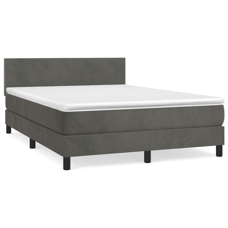 Boxspring Met Matras Fluweel Donkergrijs 140 x 190 cm Effen ontwerp