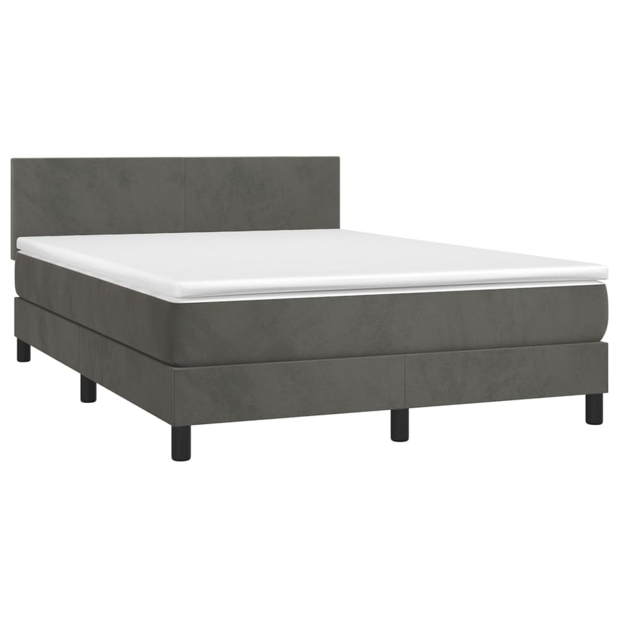 Boxspring Met Matras Fluweel Donkergrijs 140 x 190 cm Effen ontwerp