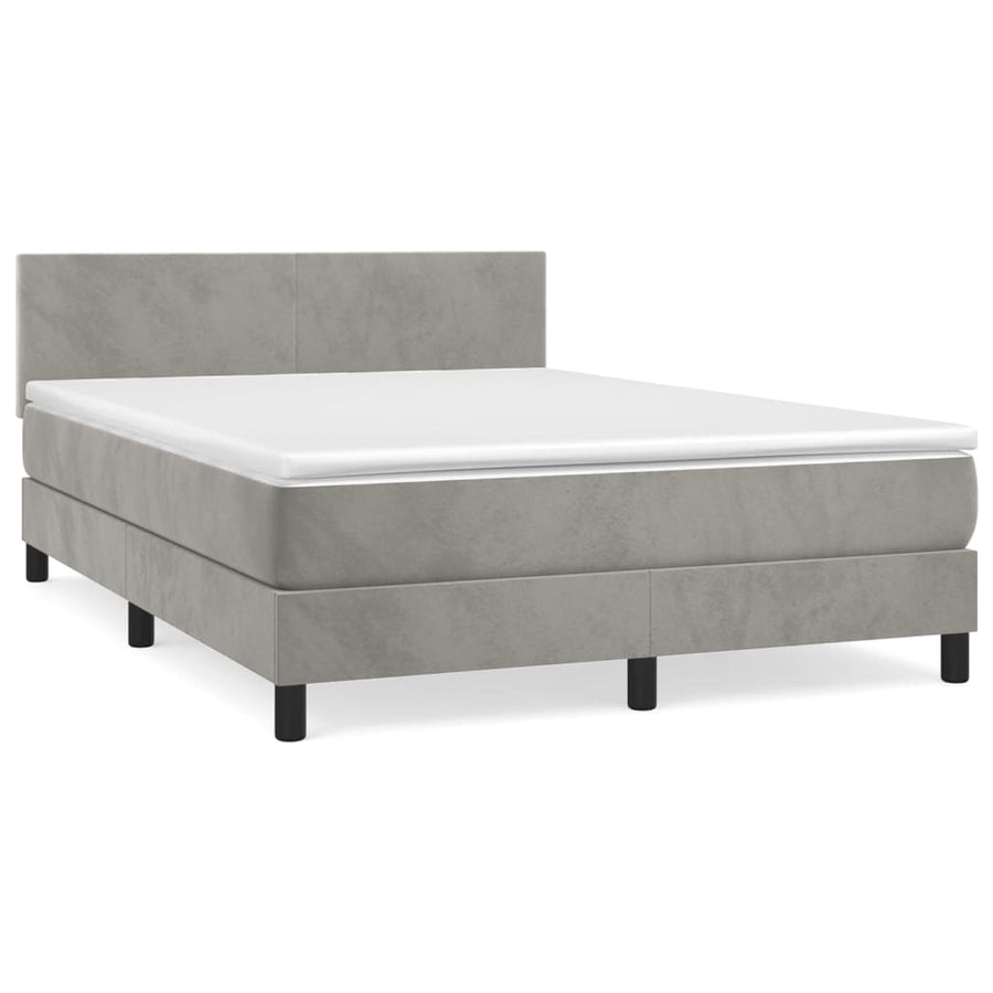 Boxspring Met Matras Fluweel Lichtgrijs 140 x 200 cm Effen ontwerp