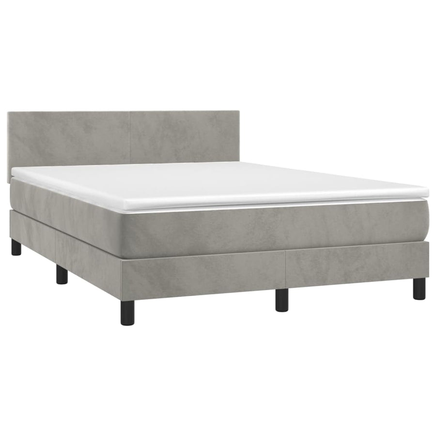 Boxspring Met Matras Fluweel Lichtgrijs 140 x 200 cm Effen ontwerp