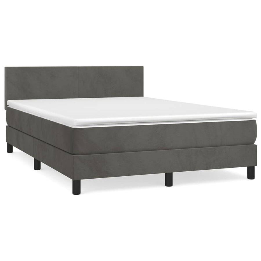 Boxspring Met Matras Fluweel Donkergrijs 140 x 200 cm Effen ontwerp