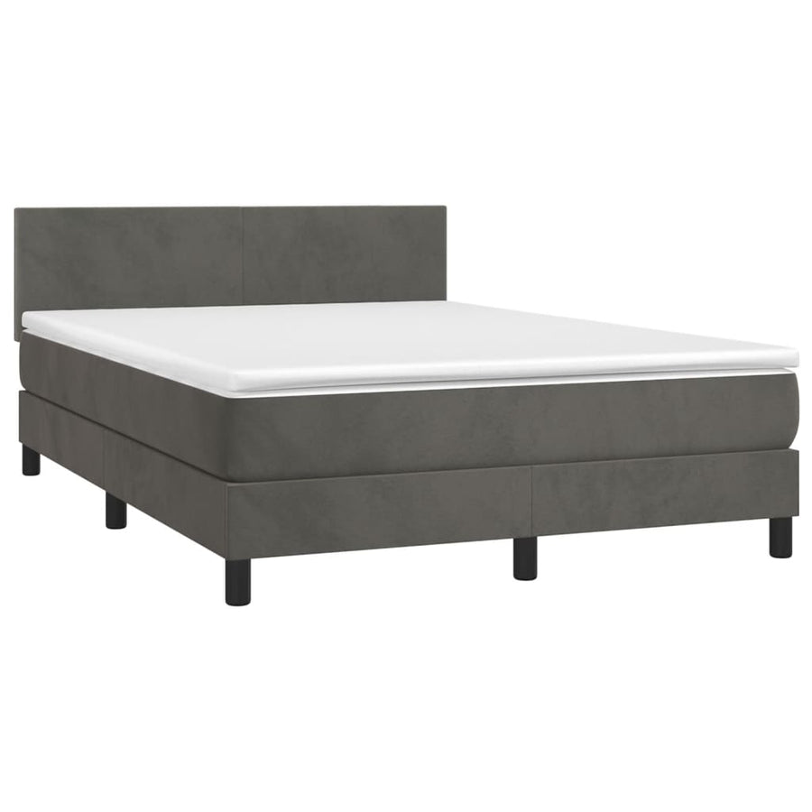 Boxspring Met Matras Fluweel Donkergrijs 140 x 200 cm Effen ontwerp