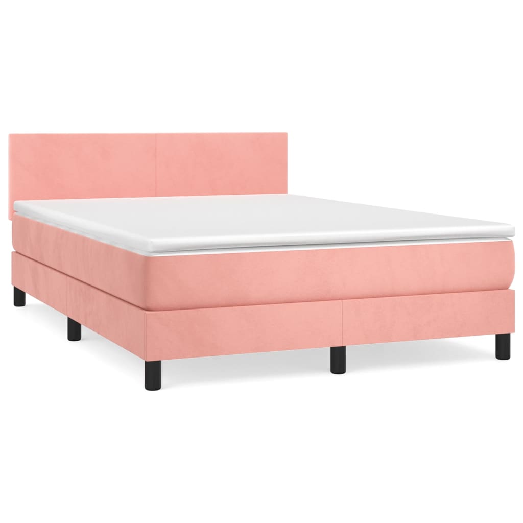 Boxspring met matras fluweel roze 140x200 cm 140 x 200 cm Effen ontwerp