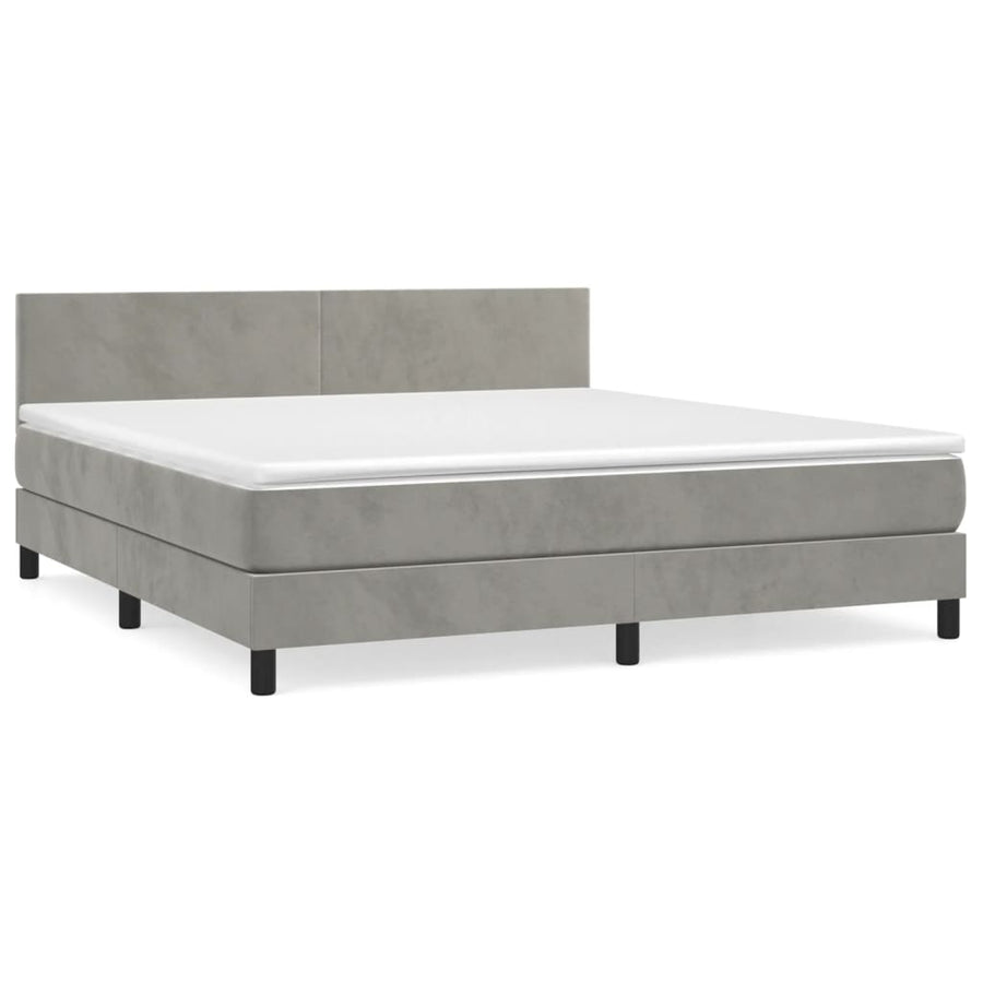 Boxspring Met Matras Fluweel Lichtgrijs 160 x 200 cm Effen ontwerp