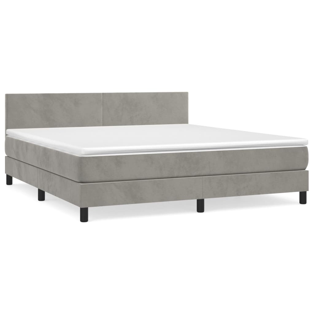 Boxspring Met Matras Fluweel Lichtgrijs 180 x 200 cm Effen ontwerp
