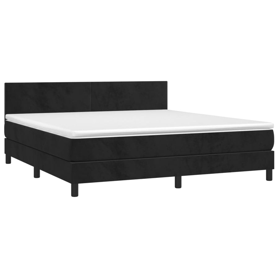 Boxspring met matras fluweel zwart 180x200 cm 180 x 200 cm Effen ontwerp