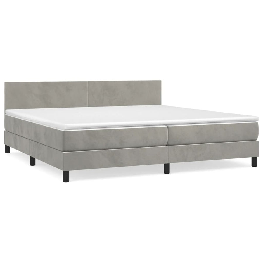 Boxspring Met Matras Fluweel Lichtgrijs 200 x 200 cm Effen ontwerp