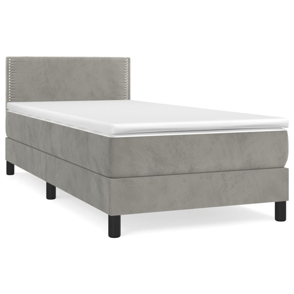 Boxspring Met Matras Fluweel Lichtgrijs 80 x 200 cm Effen met spijkers