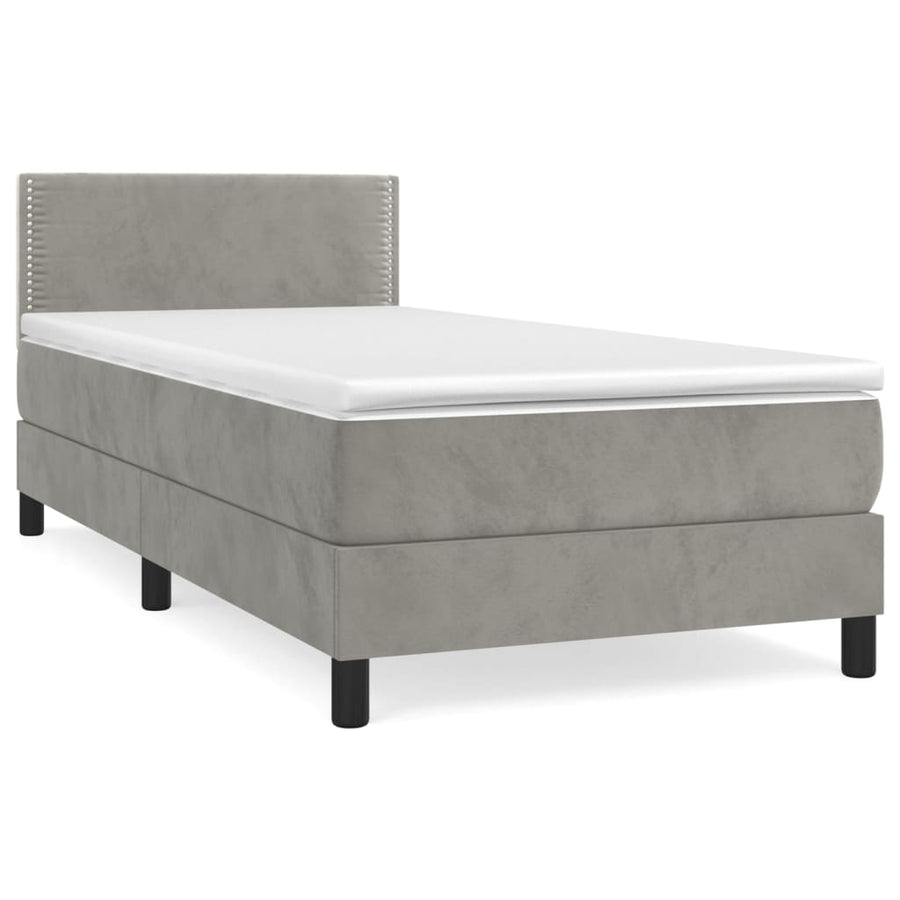 Boxspring Met Matras Fluweel Lichtgrijs 80 x 200 cm Effen met spijkers