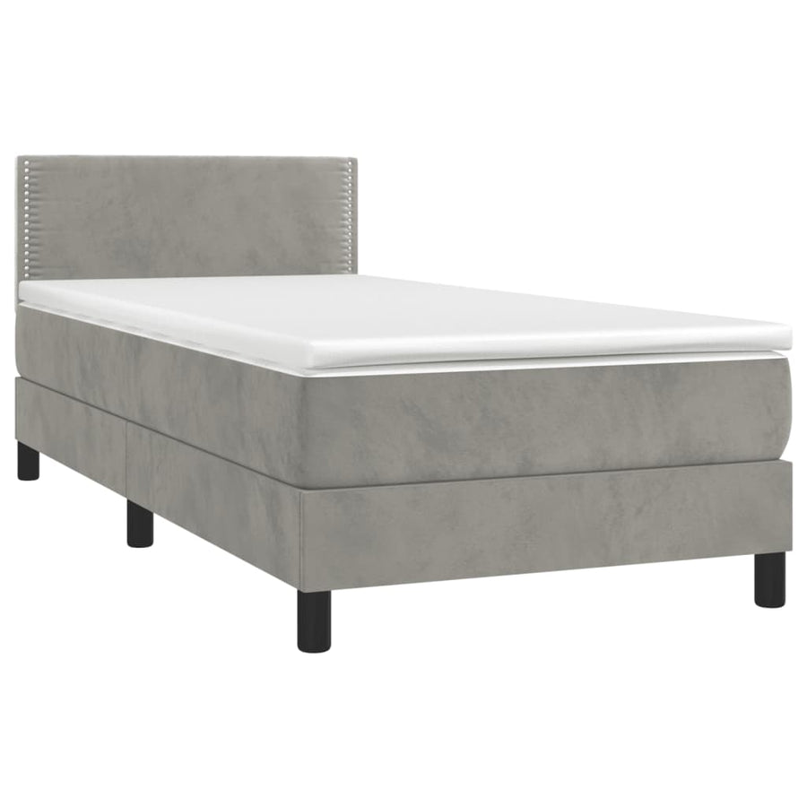Boxspring Met Matras Fluweel Lichtgrijs 80 x 200 cm Effen met spijkers