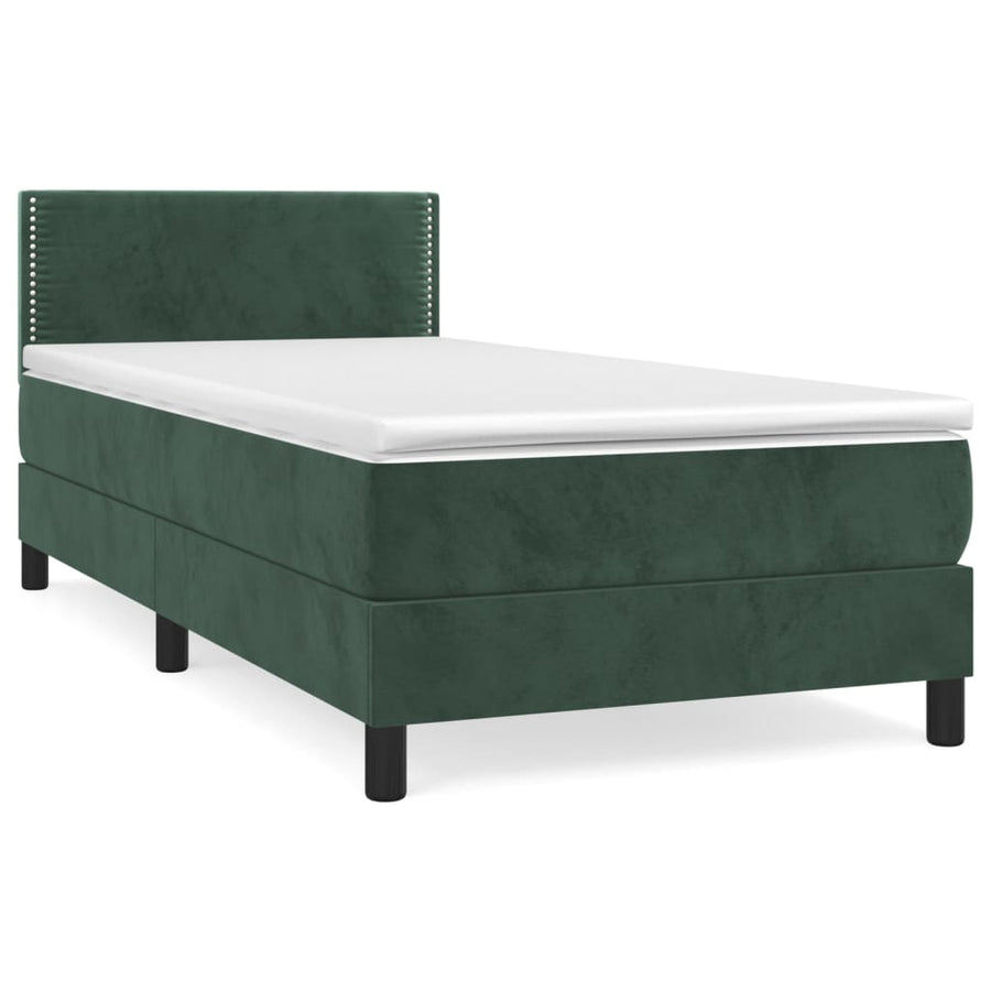 Boxspring Met Matras Fluweel Donkergroen 80 x 200 cm Effen met spijkers