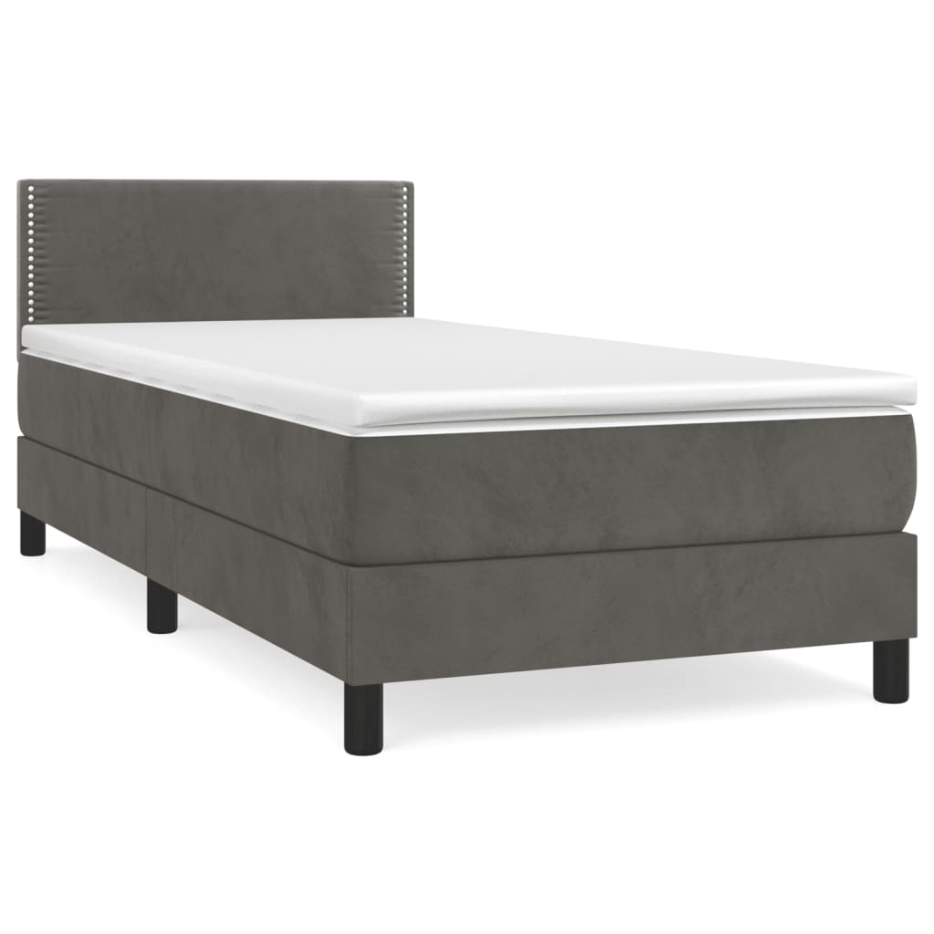 Boxspring Met Matras Fluweel Donkergrijs 90 x 190 cm Effen met spijkers