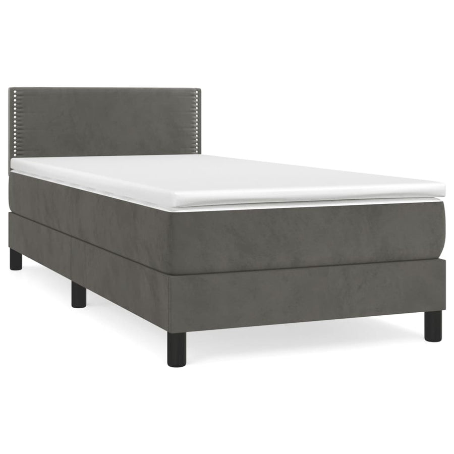 Boxspring Met Matras Fluweel Donkergrijs 90 x 190 cm Effen met spijkers