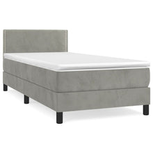 Boxspring Met Matras Fluweel Lichtgrijs 90 x 200 cm Effen met spijkers
