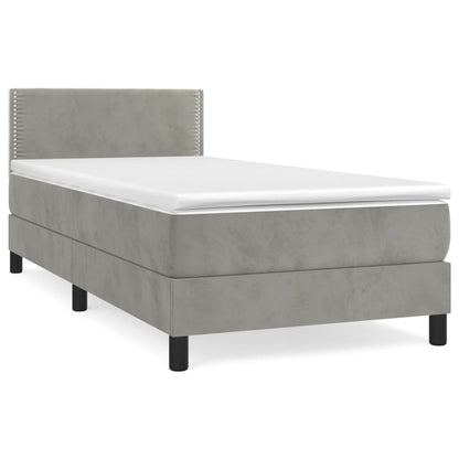 Boxspring Met Matras Fluweel Lichtgrijs 90 x 200 cm Effen met spijkers