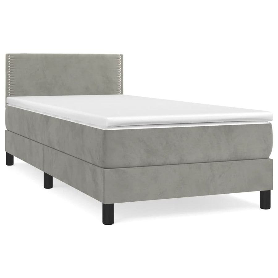 Boxspring Met Matras Fluweel Lichtgrijs 90 x 200 cm Effen met spijkers