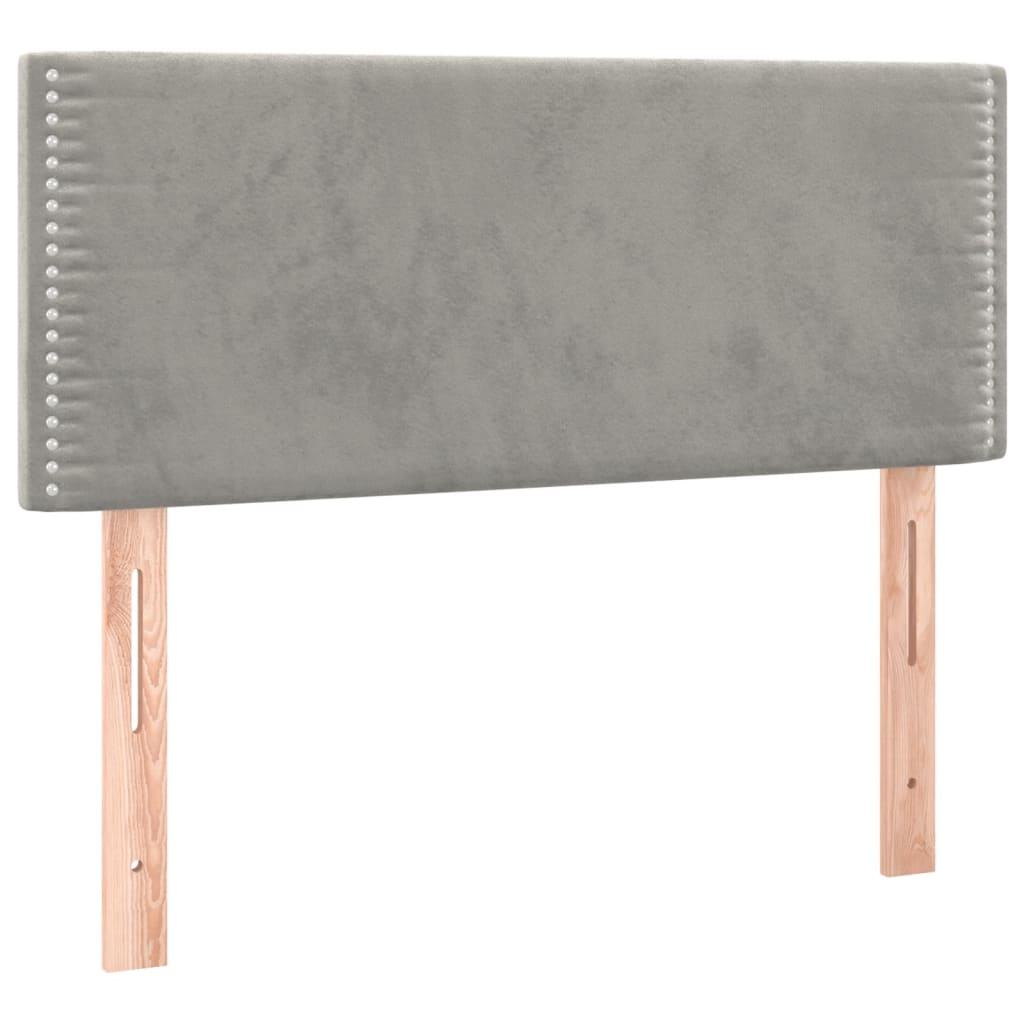 Boxspring Met Matras Fluweel Lichtgrijs 90 x 200 cm Effen met spijkers