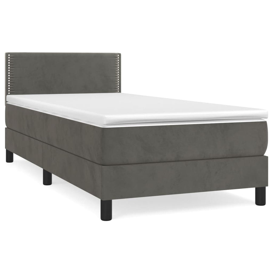Boxspring Met Matras Fluweel Donkergrijs 90 x 200 cm Effen met spijkers