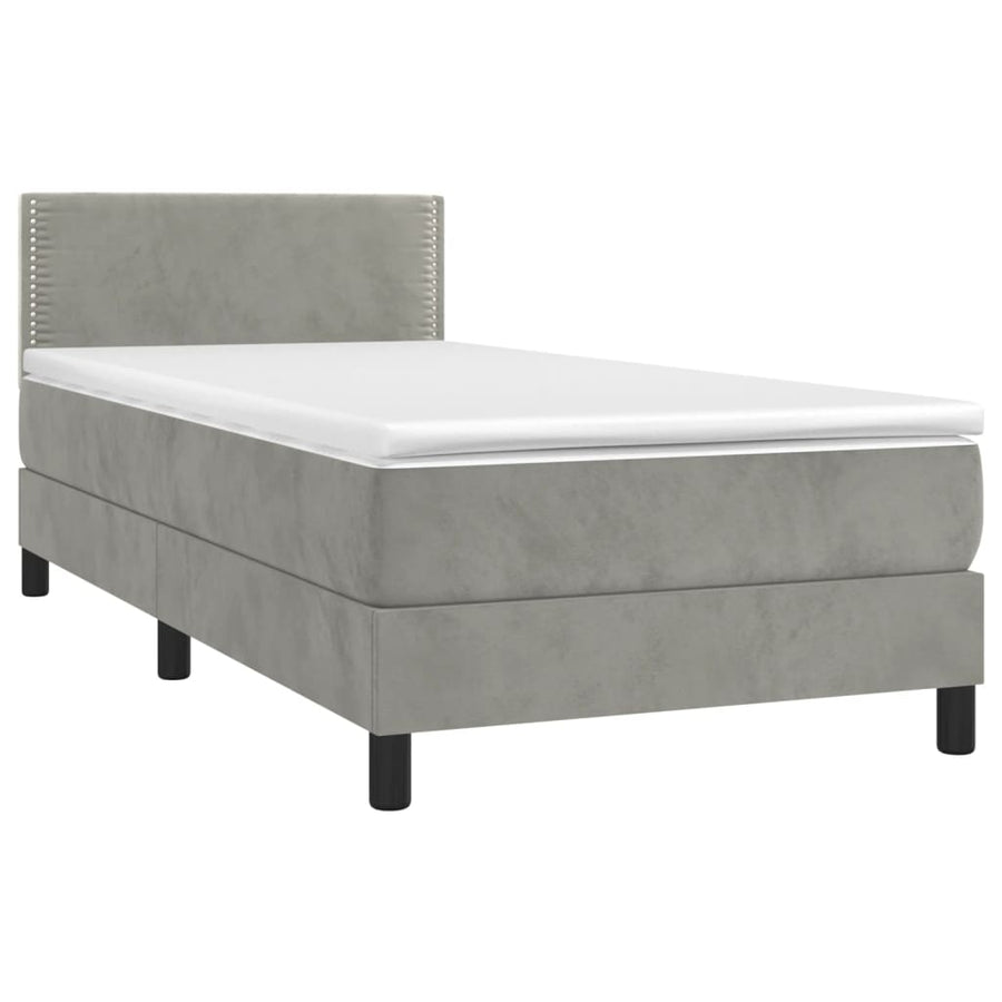 Boxspring Met Matras Fluweel Lichtgrijs 100 x 200 cm Effen met spijkers