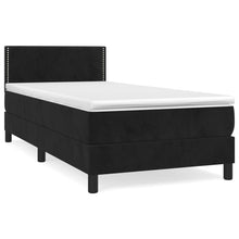 Boxspring met matras fluweel zwart 100x200 cm 100 x 200 cm Effen met spijkers