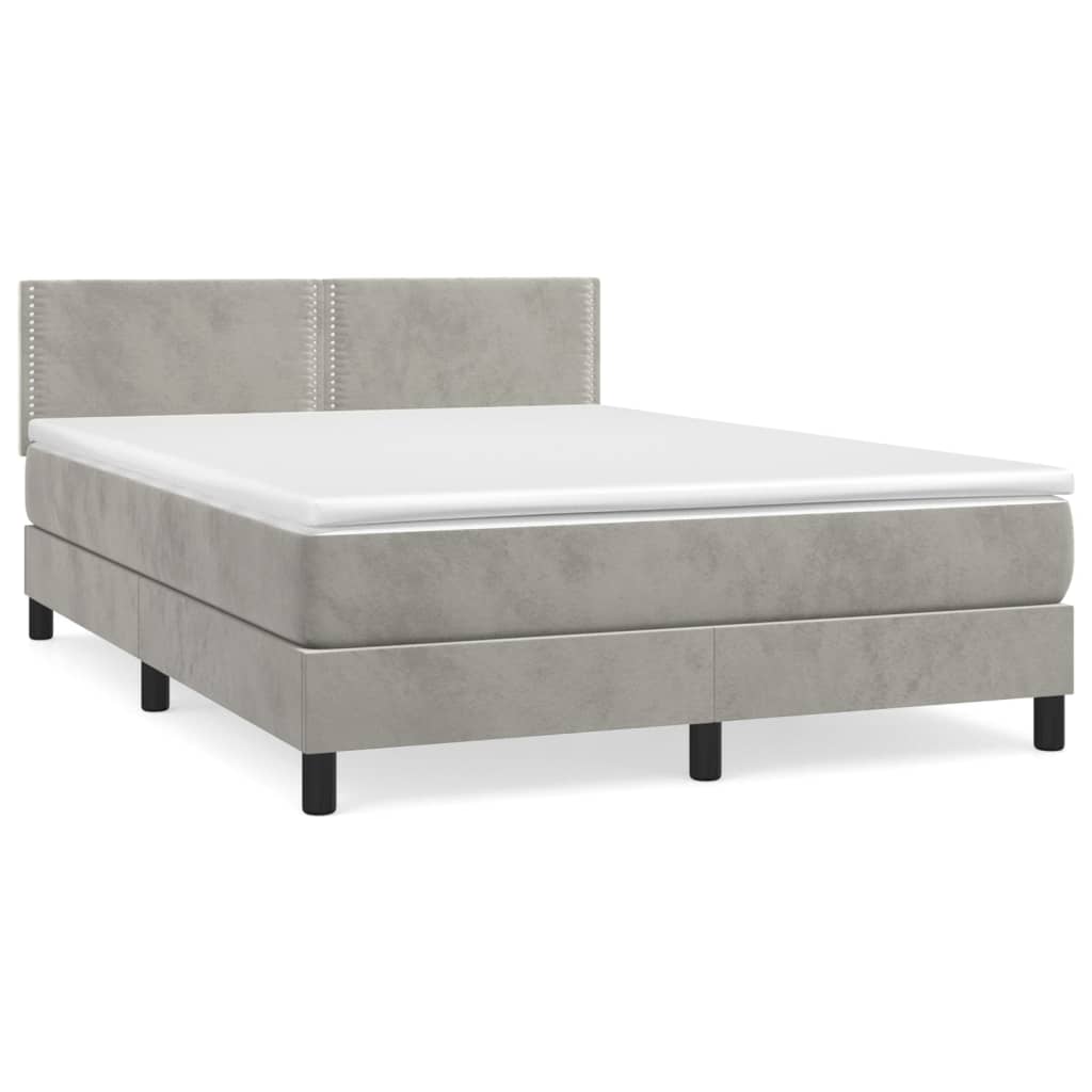 Boxspring Met Matras Fluweel Lichtgrijs 140 x 190 cm Effen met spijkers