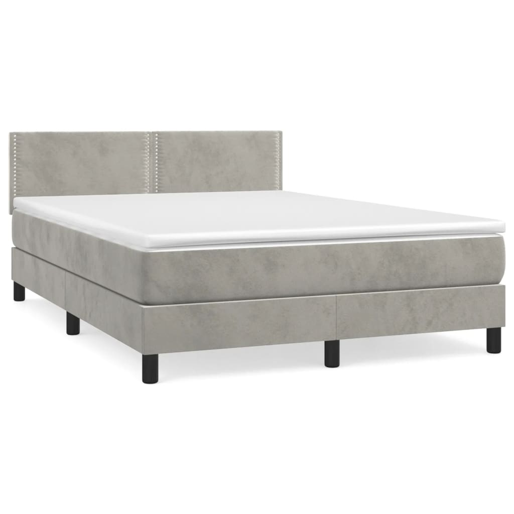 Boxspring Met Matras Fluweel Lichtgrijs 140 x 200 cm Effen met spijkers