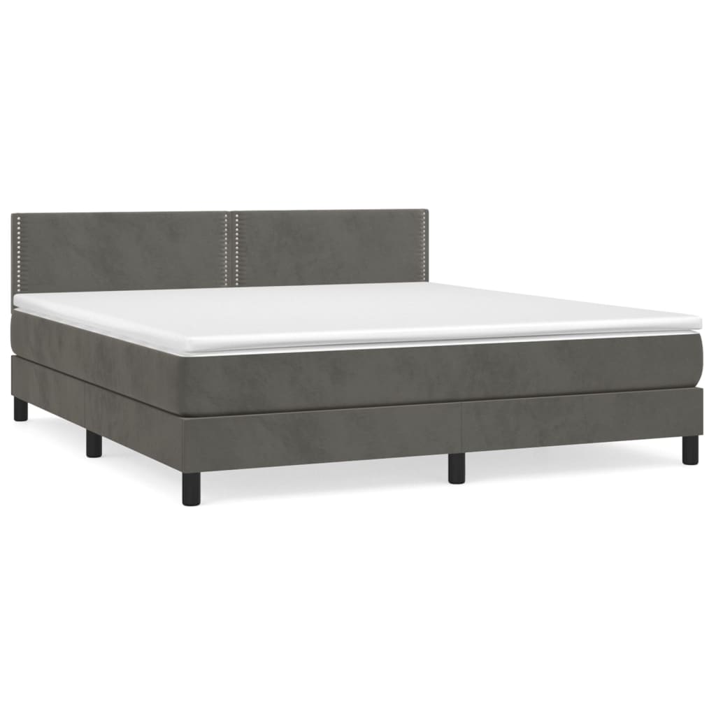 Boxspring Met Matras Fluweel Donkergrijs 160 x 200 cm Effen met spijkers