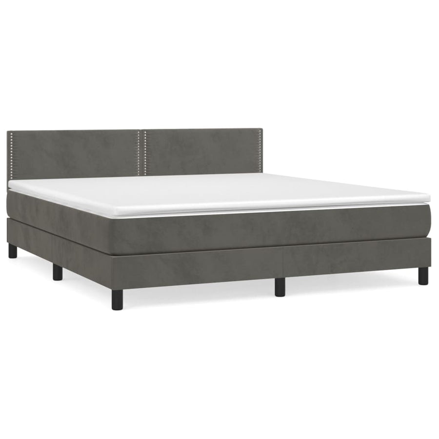 Boxspring Met Matras Fluweel Donkergrijs 160 x 200 cm Effen met spijkers