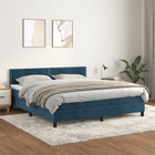 Boxspring met matras fluweel donkerblauw 160x200 cm 160 x 200 cm Effen met spijkers