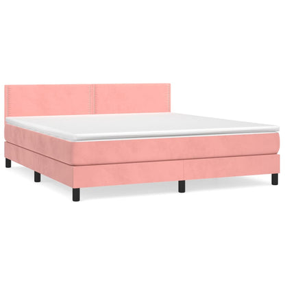 Boxspring met matras fluweel roze 160x200 cm 160 x 200 cm Effen met spijkers