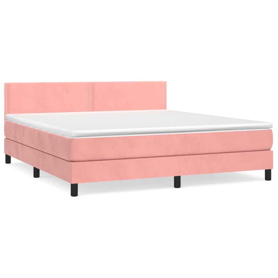 Boxspring met matras fluweel roze 160x200 cm 160 x 200 cm Effen met spijkers