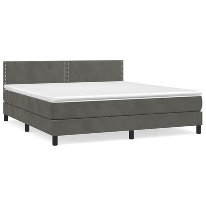 Boxspring Met Matras Fluweel Donkergrijs 180 x 200 cm Effen met spijkers