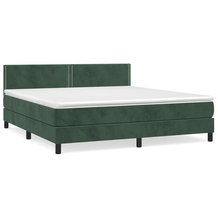 Boxspring met matras fluweel donkergroen 180x200 cm 180 x 200 cm Effen met spijkers