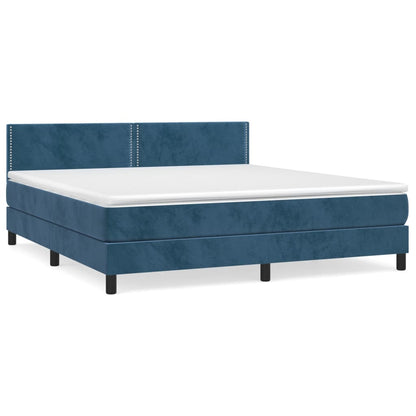 Boxspring met matras fluweel donkerblauw 180x200 cm 180 x 200 cm Effen met spijkers