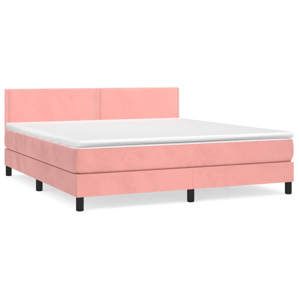 Boxspring met matras fluweel roze 180x200 cm 180 x 200 cm Effen met spijkers