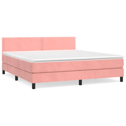 Boxspring met matras fluweel roze 180x200 cm 180 x 200 cm Effen met spijkers