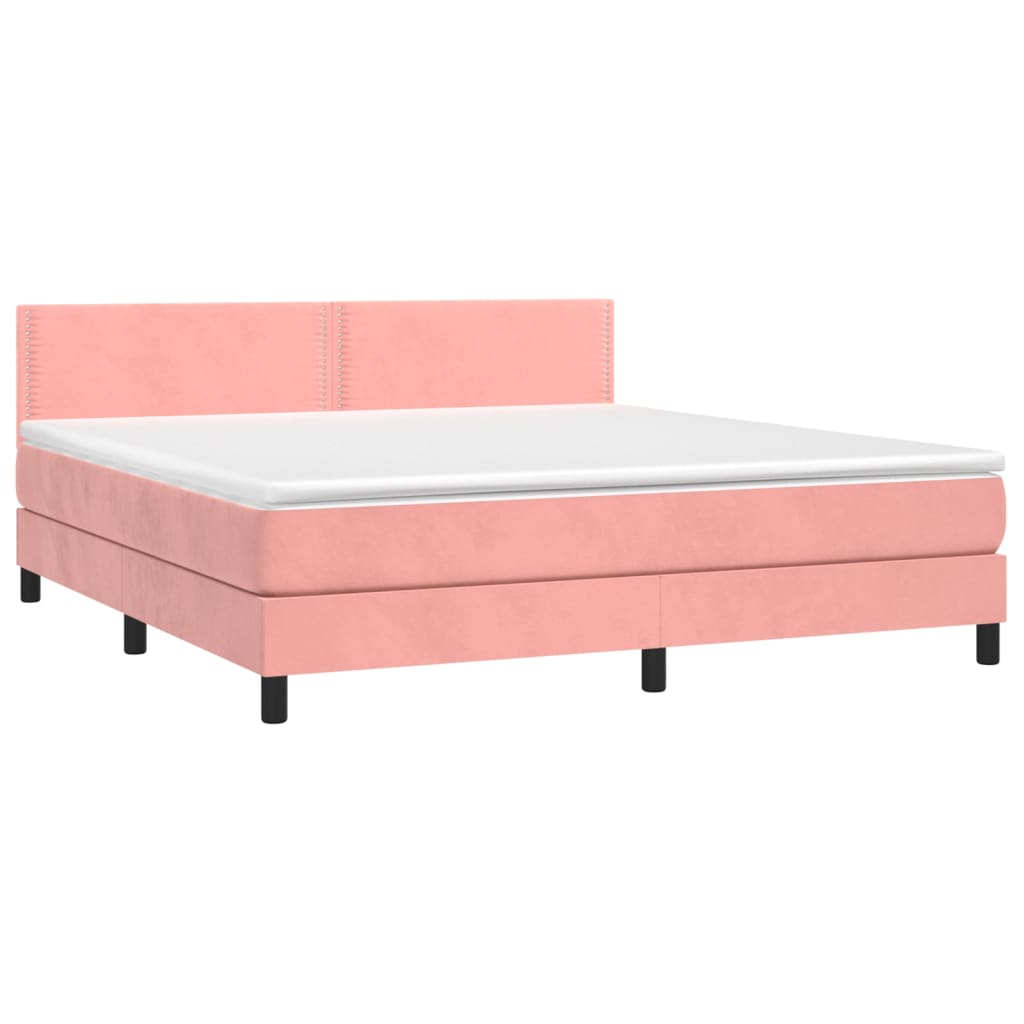 Boxspring met matras fluweel roze 180x200 cm 180 x 200 cm Effen met spijkers