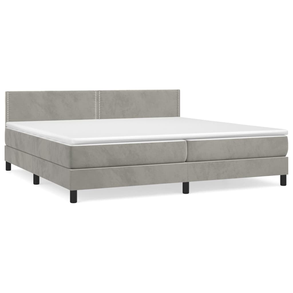 Boxspring Met Matras Fluweel Lichtgrijs 200 x 200 cm Effen met spijkers