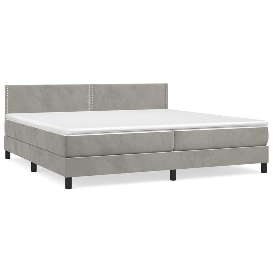 Boxspring Met Matras Fluweel Lichtgrijs 200 x 200 cm Effen met spijkers