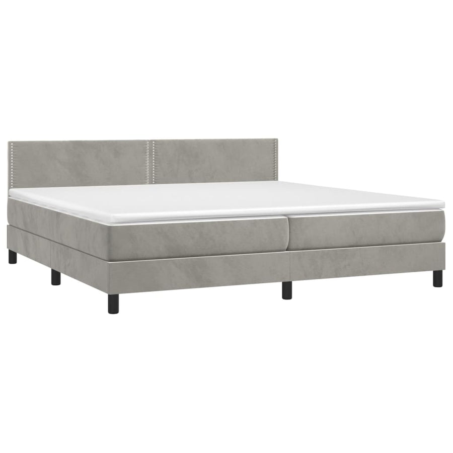 Boxspring Met Matras Fluweel Lichtgrijs 200 x 200 cm Effen met spijkers