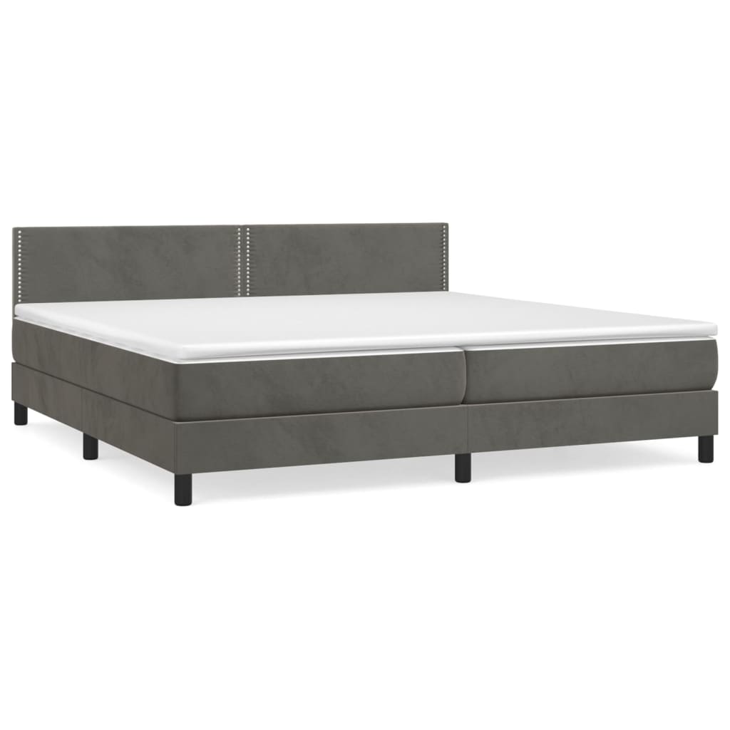 Boxspring Met Matras Fluweel Donkergrijs 200 x 200 cm Effen met spijkers