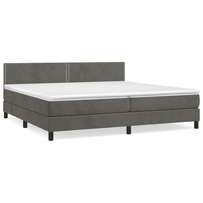 Boxspring Met Matras Fluweel Donkergrijs 200 x 200 cm Effen met spijkers
