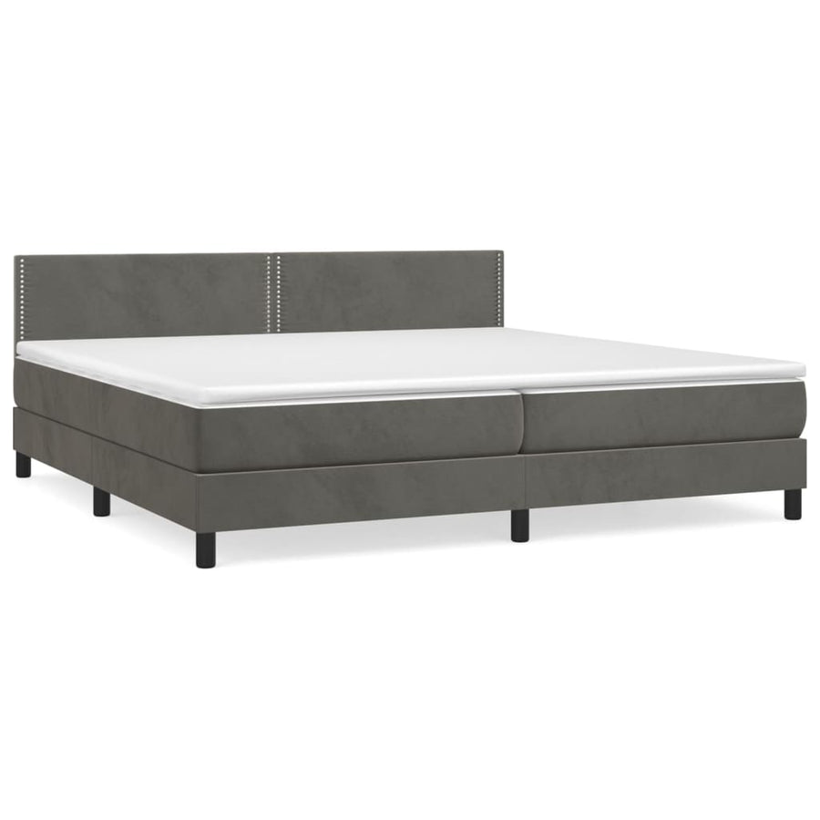 Boxspring Met Matras Fluweel Donkergrijs 200 x 200 cm Effen met spijkers