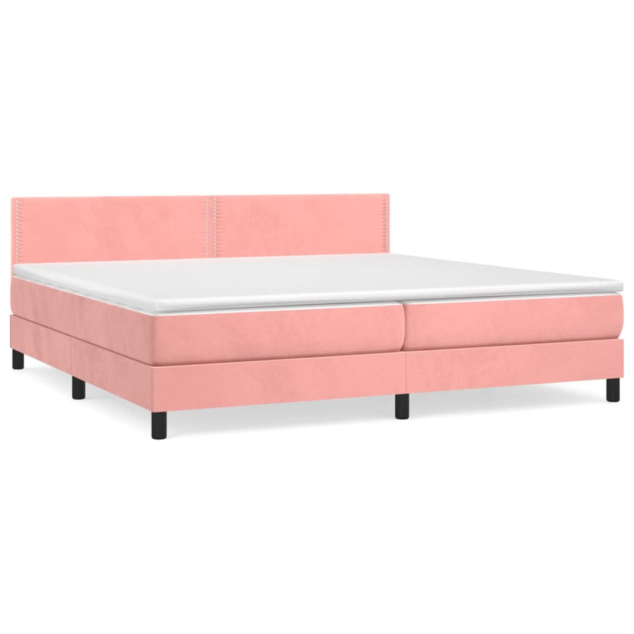 Boxspring met matras fluweel roze 200x200 cm 200 x 200 cm Effen met spijkers