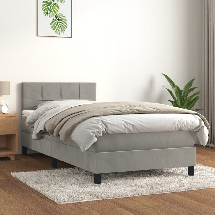 Boxspring met matras fluweel lichtgrijs 80x200 cm
