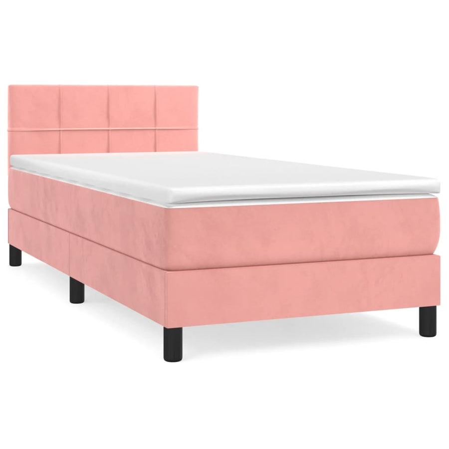 Boxspring Met Matras Fluweel Roze 80 x 200 cm Blok met vierkanten