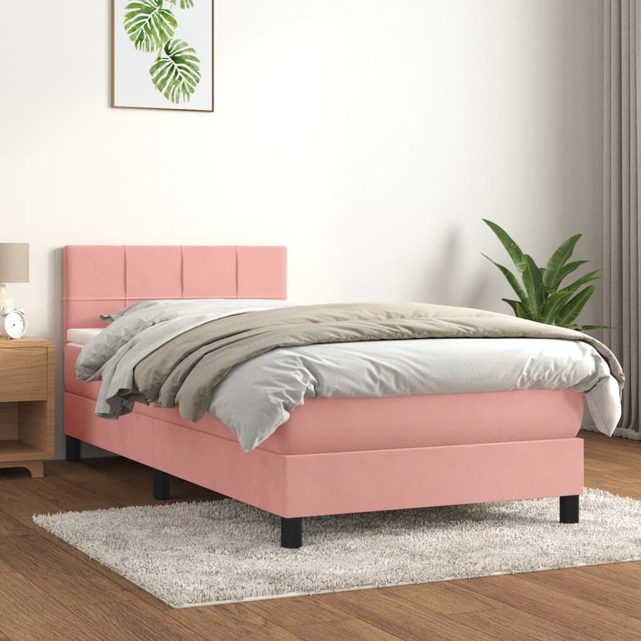 Boxspring Met Matras Fluweel Roze 80 x 200 cm Blok met vierkanten