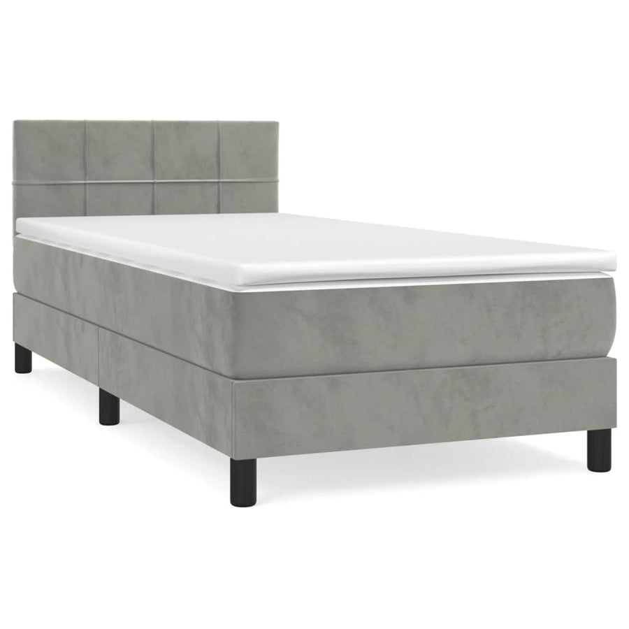 Boxspring Met Matras Fluweel Lichtgrijs 90 x 190 cm Blok met vierkanten