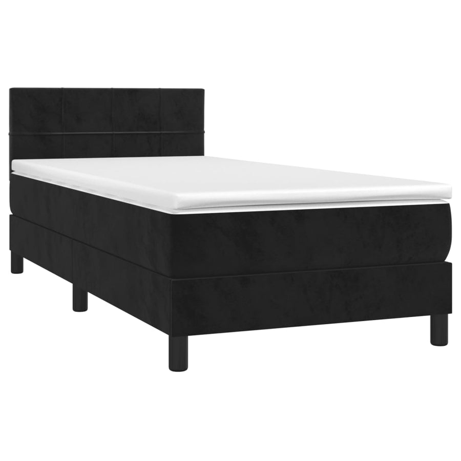 Boxspring met matras fluweel zwart 90x190 cm 90 x 190 cm Blok met vierkanten