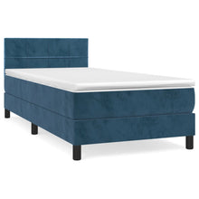 Boxspring Met Matras Fluweel Donkerblauw 90 x 190 cm Blok met vierkanten